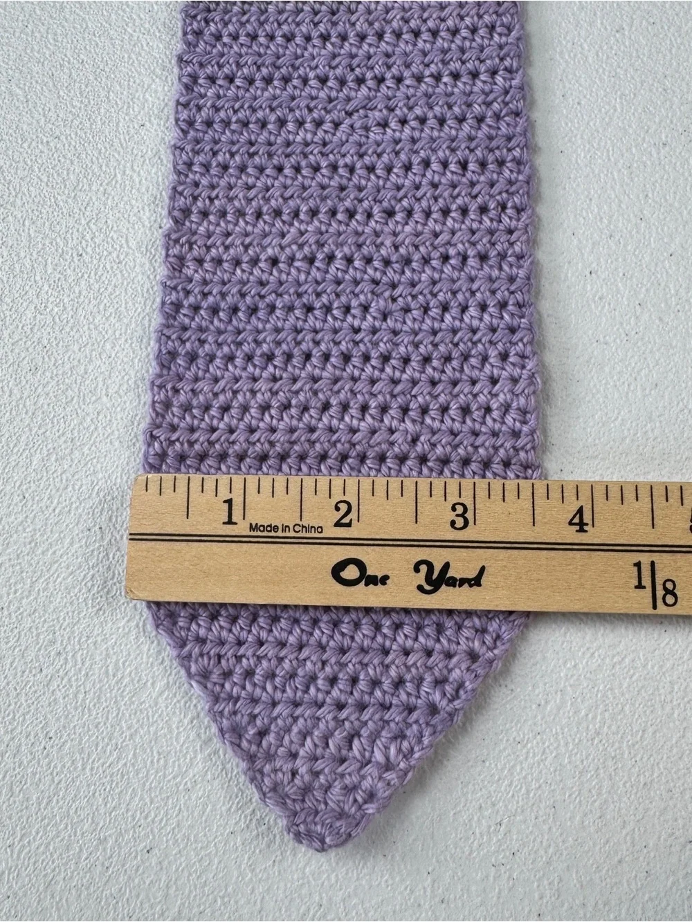 Mens Crochet Knit Neck Tie Purple Gray 57” Long 3.5” Wide 100% Cotton Hand Made‎